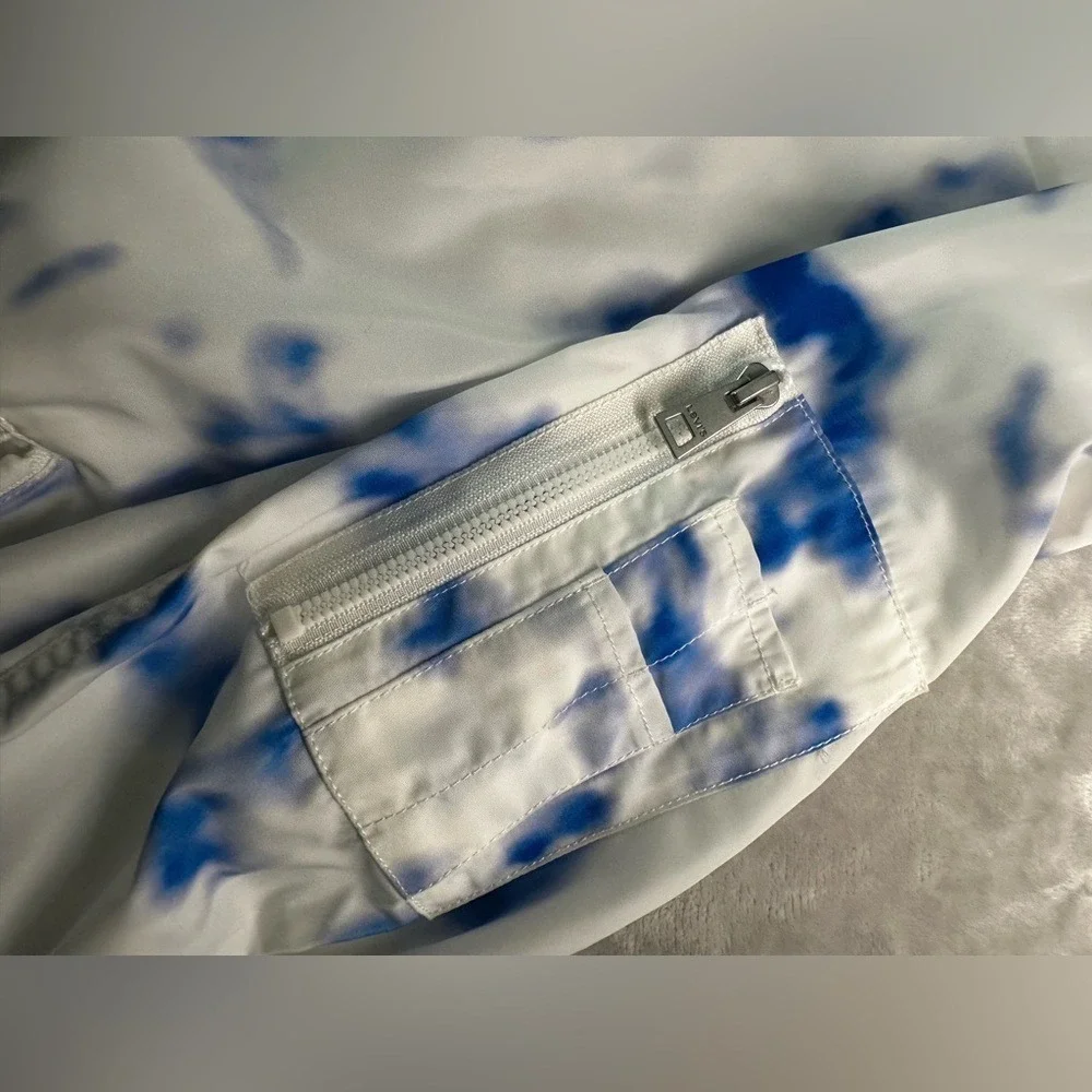 Levi Strauss Jacket Mens XL White Blue‎ Bomber Tie Dye Zip Pockets Streetwear